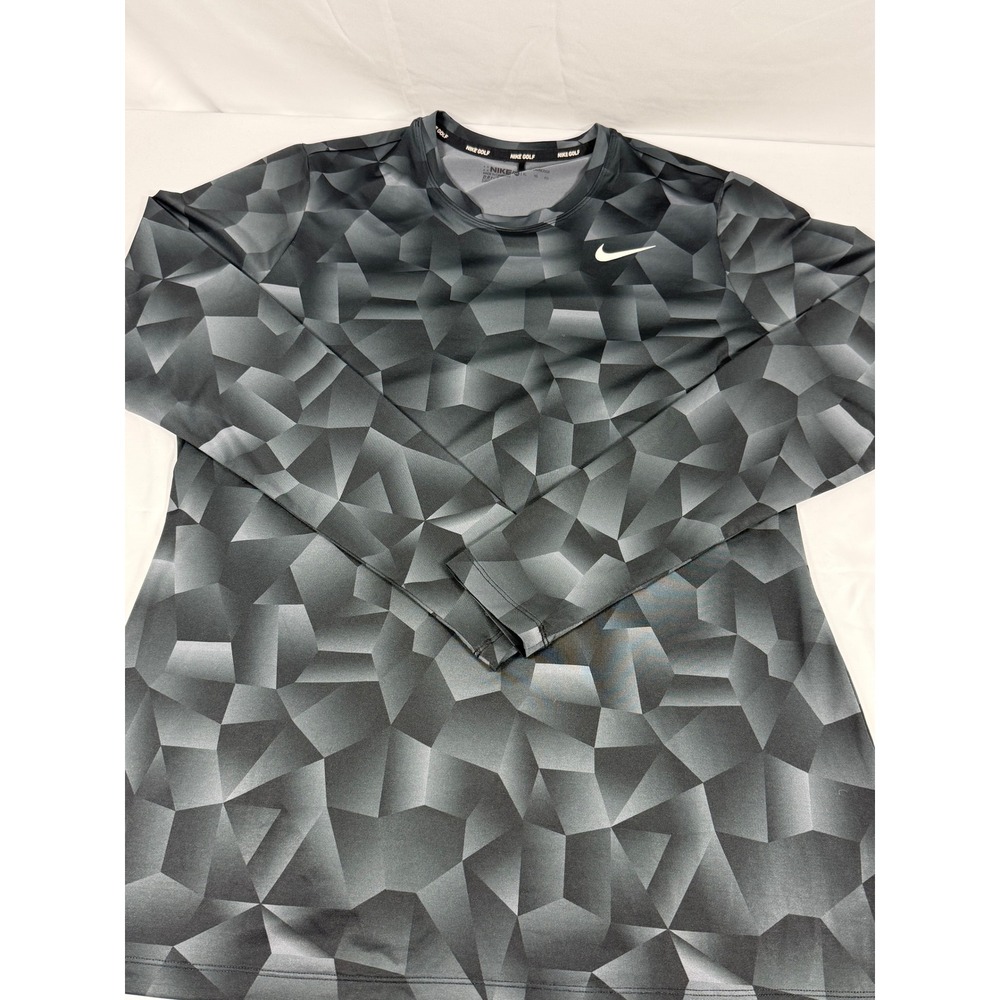 Nike Golf Dri-FIT Shirt Mens XL Gray Black Geometric Prism Long Sleeve Crew Neck